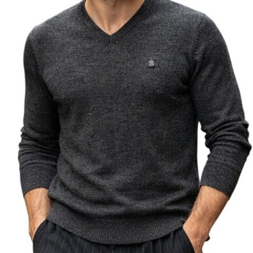 French Connection Mens V-Neck Sweater Size M Charcoal Gray Long Sleeve Pullover